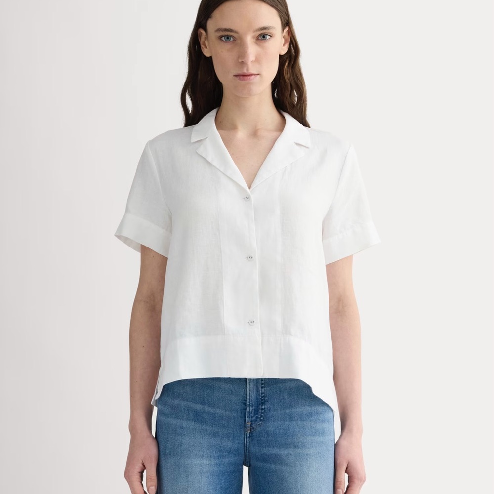 Everlane The Notch Shirt in Linen // White Button-Up Women's Top
